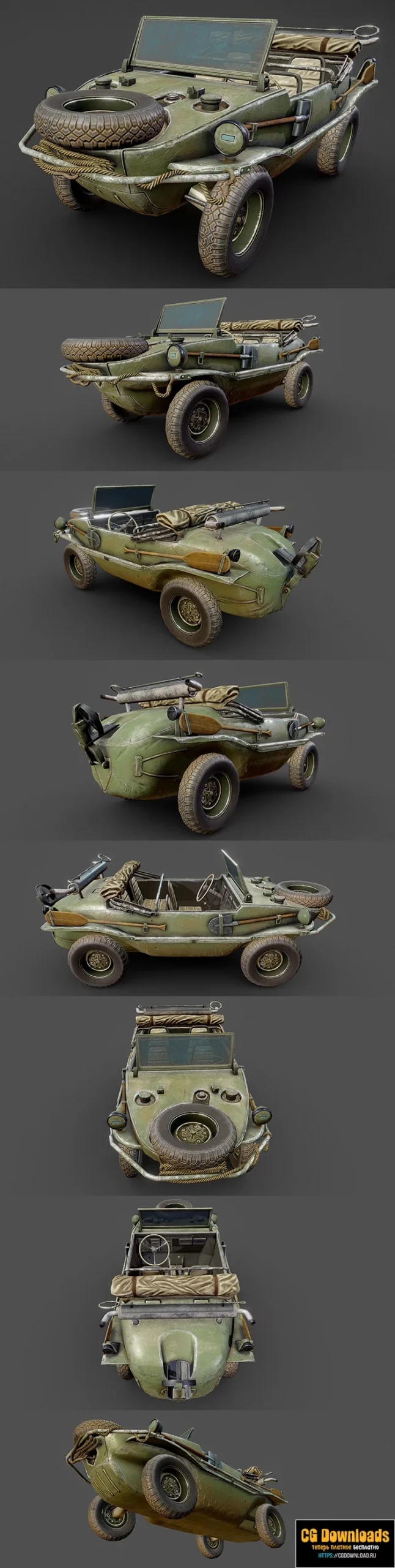 Schwimmwagen Volkswagen Typ 166 low-poly 3D модель