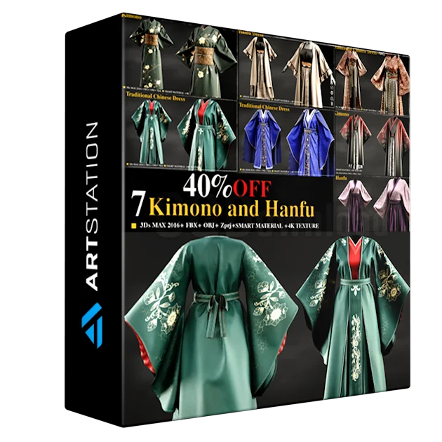 7 Kimono and Hanfu dress /Marvelous Designer / 4k Textures/Smart material
