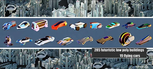 Futuristic LowPoly Cities Flying Cars Collection скачать