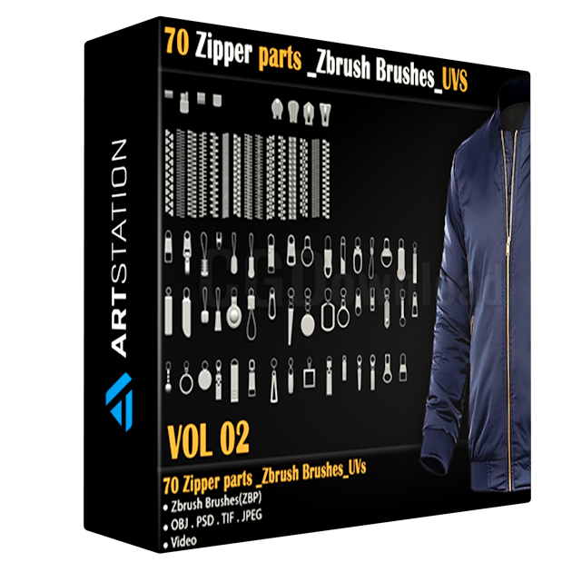 70 Zipper parts Zbrush Brushes UVS