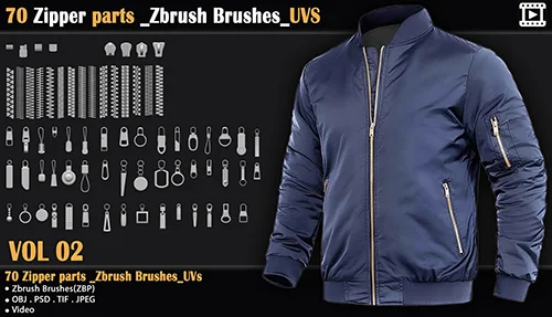 70 Zipper parts Zbrush Brushes UVS скачать