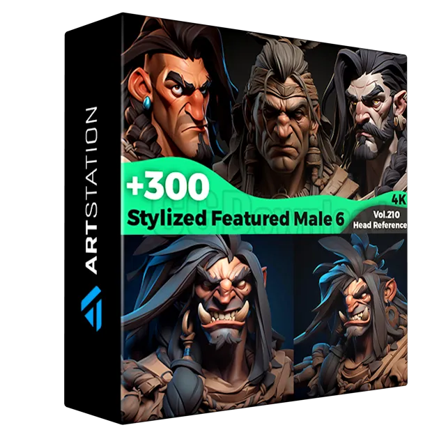 +300 Stylized Featured Male 6 Head Sculpt Reference Images(4k)