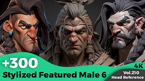 +300 Stylized Featured Male 6 Head Sculpt Reference Images(4k) скачать
