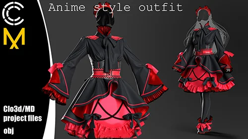 Anime style outfit. Marvelous Designer Clo3d project + OBJ скачать