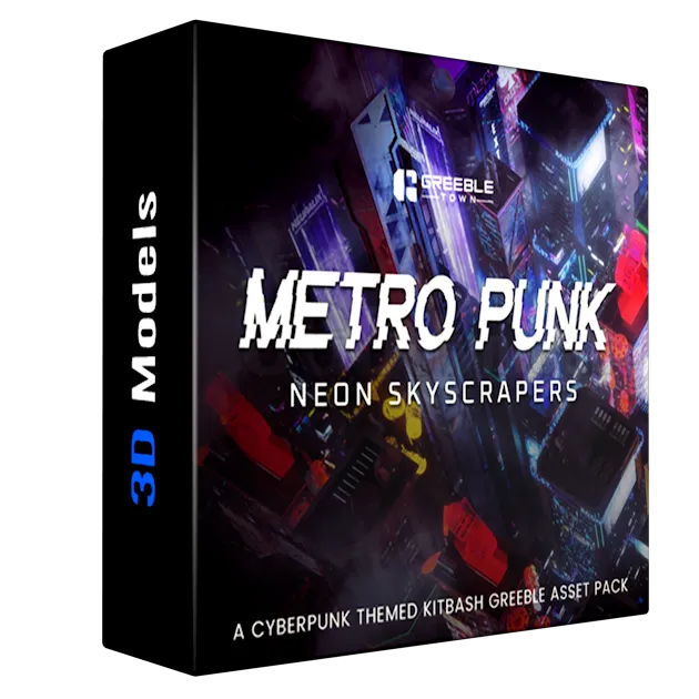 Metropunk Neon Skyscrapers - Cyberpunk Kitbash Greeble Assets