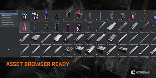 Metropunk Neon Skyscrapers - Cyberpunk Kitbash Greeble Assets скачать