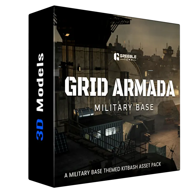 Grid Armada Military Base - Military Structures Kitbash Greeble Assets