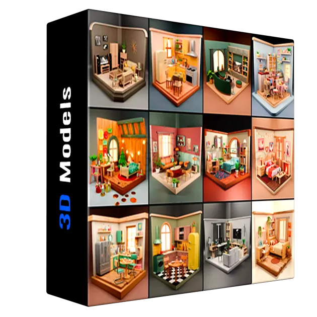 CGTrader - Isometric Rooms Collection Bedrooms Kitchens Living Rooms Low-poly 3D models