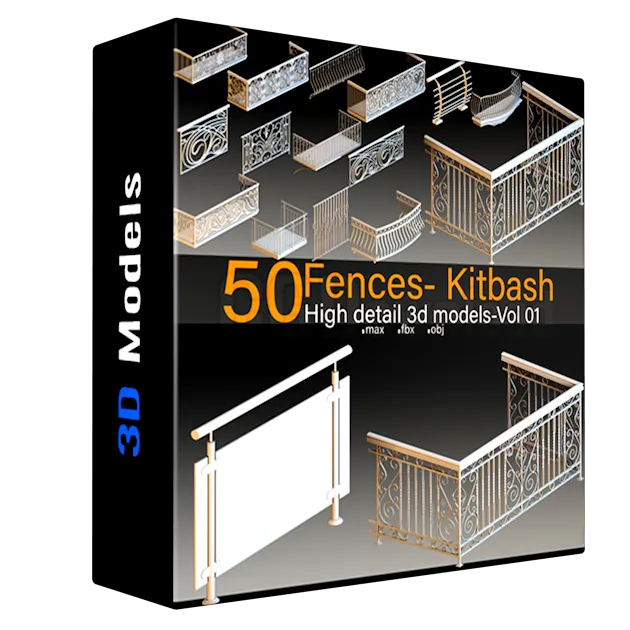 50 Fences- Vol 01- Kitbash- High detail 3d models