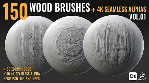 150 WOOD BRUSHES + 4K SEAMLESS ALPHAS - VOL 01 скачать