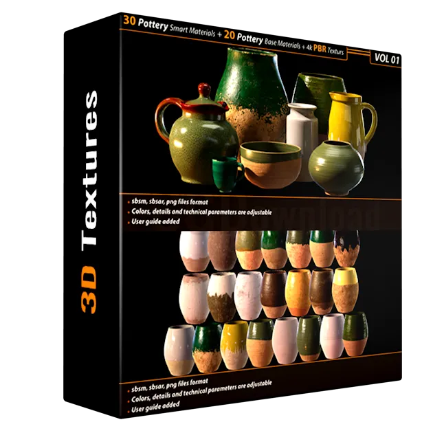 30 Pottery Smart material + 20 Pottery Base Material + 4k PBR Textures
