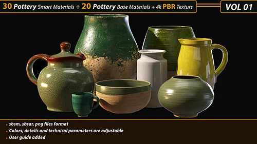 30 Pottery Smart material + 20 Pottery Base Material + 4k PBR Textures скачать