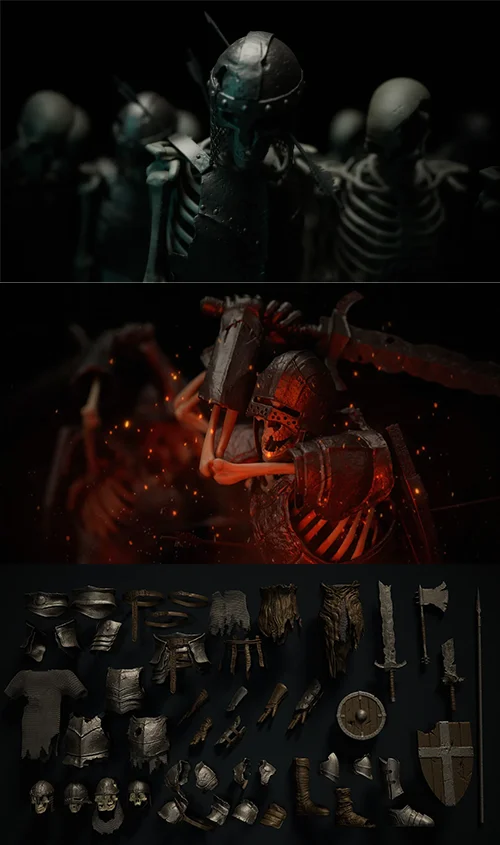 Zbrush + Blender - 100 Skeleton KitBash Mega Pack скачать