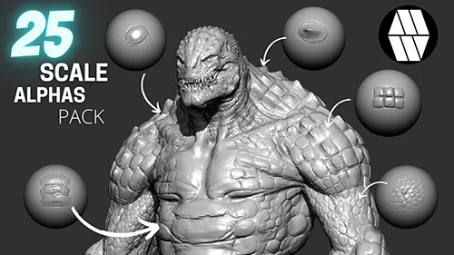 25 Scale Alphas and VDM Brush - Custom made Reptile Alphas to use in ZBrush скачать