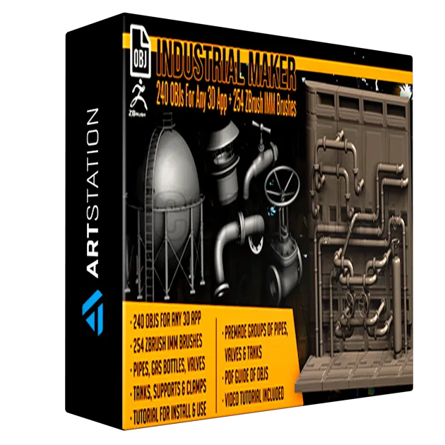 Industrial Maker 240 OBJs and 254 ZBrush IMM Brushes 