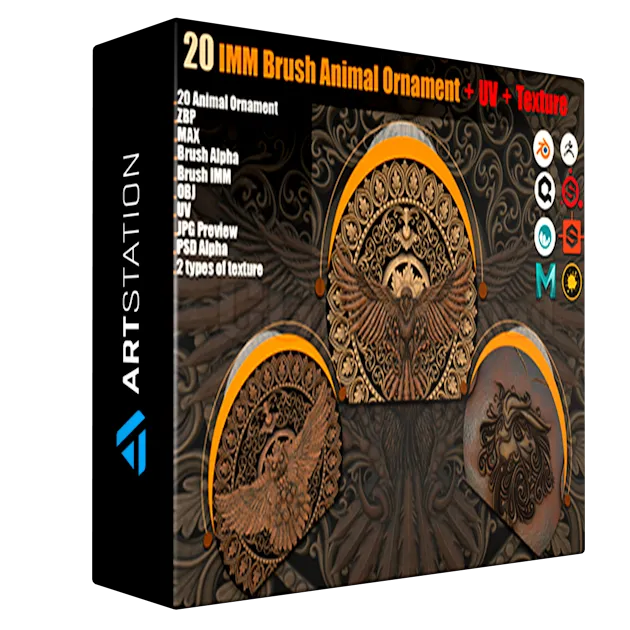 20 IMM Brush Animal Ornament + PBR Texture ( 2 types ) + UV