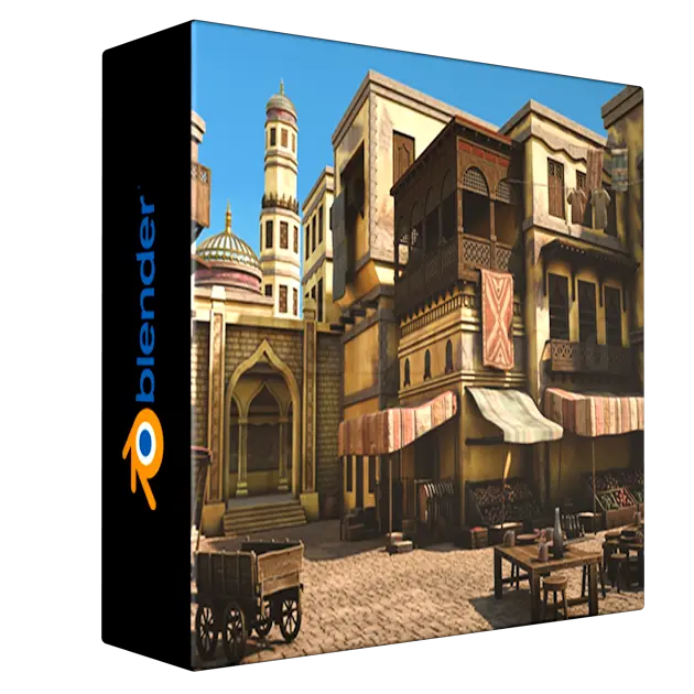 Blender Stylized Arabian Market Environment Build 3D Scene
