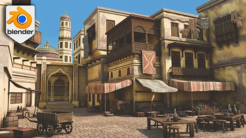 Blender Stylized Arabian Market Environment Build 3D Scene скачать