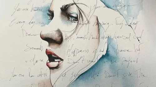 Watercolor Paint Expressive Portrait with Handwritten Text скачать