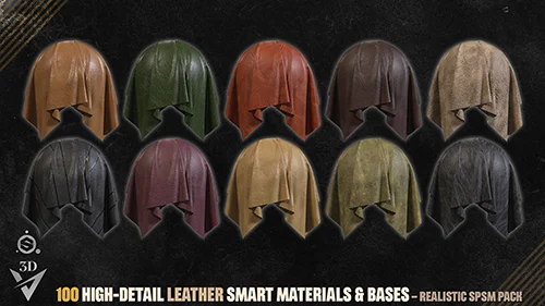 100 High-Detail Leather Smart Materials & Bases – Realistic SPSM & SBSAR Pack скачать