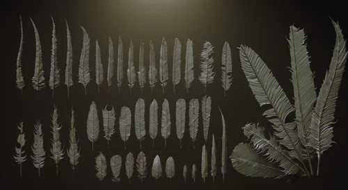 FEATHERS - 40 High poly sculpts and IMM Brush скачать