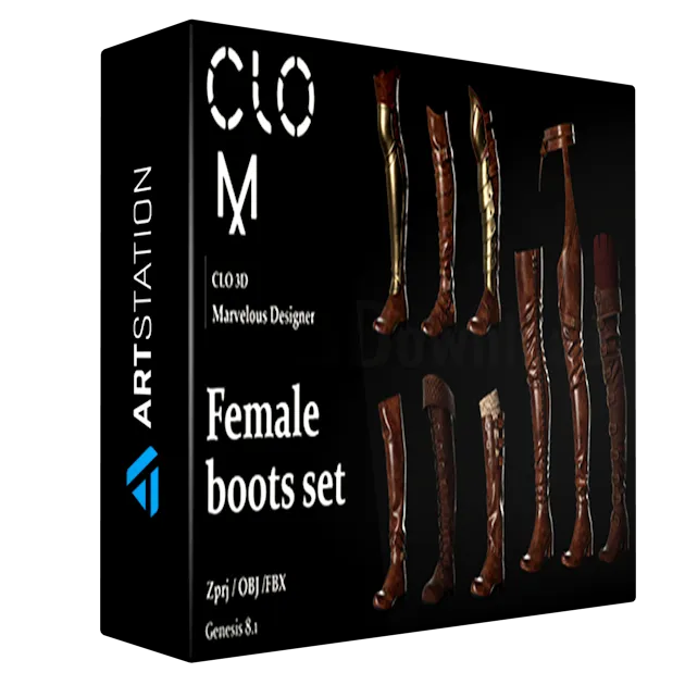 Female boots set / Marvelous Designer/Clo3D project file + OBJ, FBX