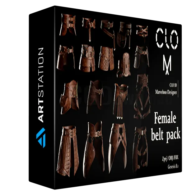 Female belt pack Marvelous DesignerClo3D project file + OBJ, FBX