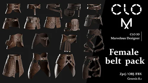 Female belt pack Marvelous Designer Clo3D project file + OBJ, FBX скачать