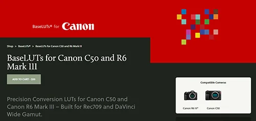 BaseLUTs for Canon C50 and R6 Mark III скачать