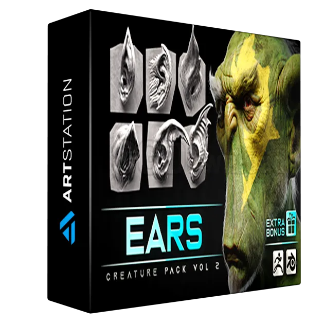 44 Ears - High Detailed Ears For Creatures - Vdm Blender, Zbrush + Bonus