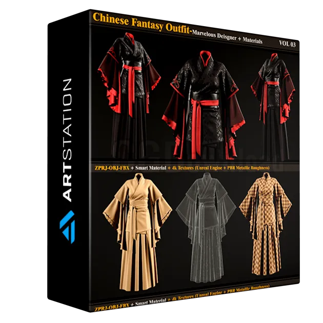 Chinese Fantasy Outfit-FEMALE-MD/Clo3d+Smart Material+4K Textures+OBJ+FBX (vol 03)