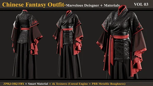 Chinese Fantasy Outfit-FEMALE-MD Clo3d+Smart Material+4K Textures+OBJ+FBX (vol 03) скачать